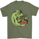 A Chameleon Eating Ramen Mens T-Shirt 100% Cotton Military Green
