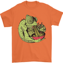 A Chameleon Eating Ramen Mens T-Shirt 100% Cotton Orange