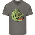 A Chameleon Eating Ramen Mens V-Neck Cotton T-Shirt Charcoal