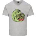 A Chameleon Eating Ramen Mens V-Neck Cotton T-Shirt Sports Grey
