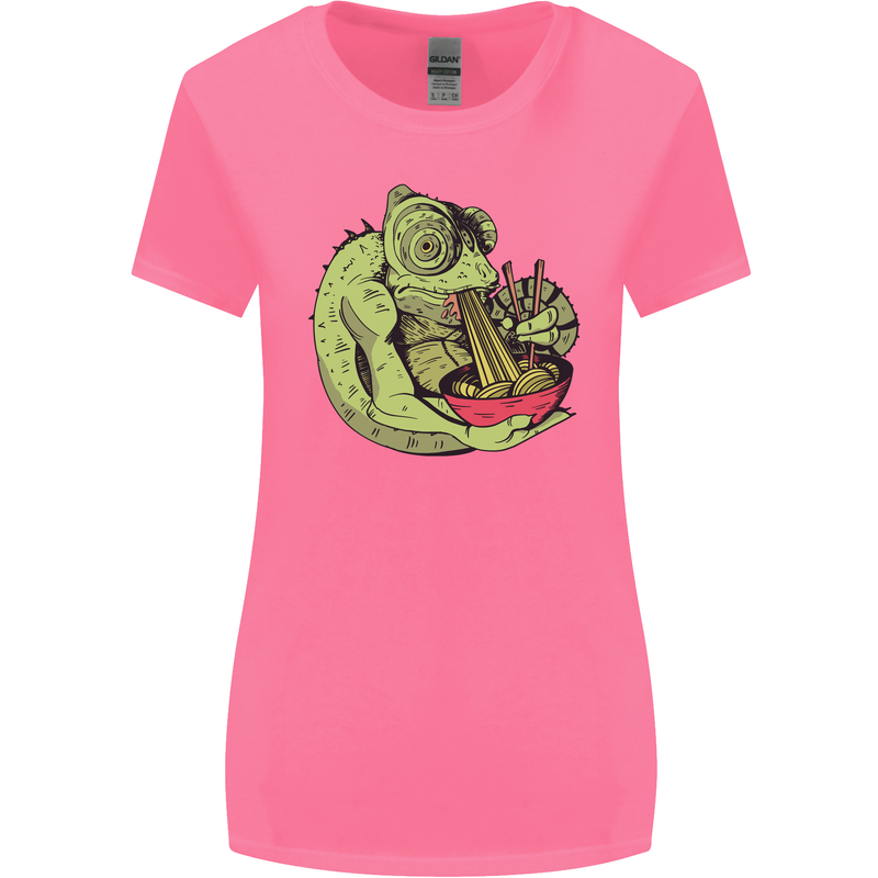 A Chameleon Eating Ramen Womens Wider Cut T-Shirt Azalea