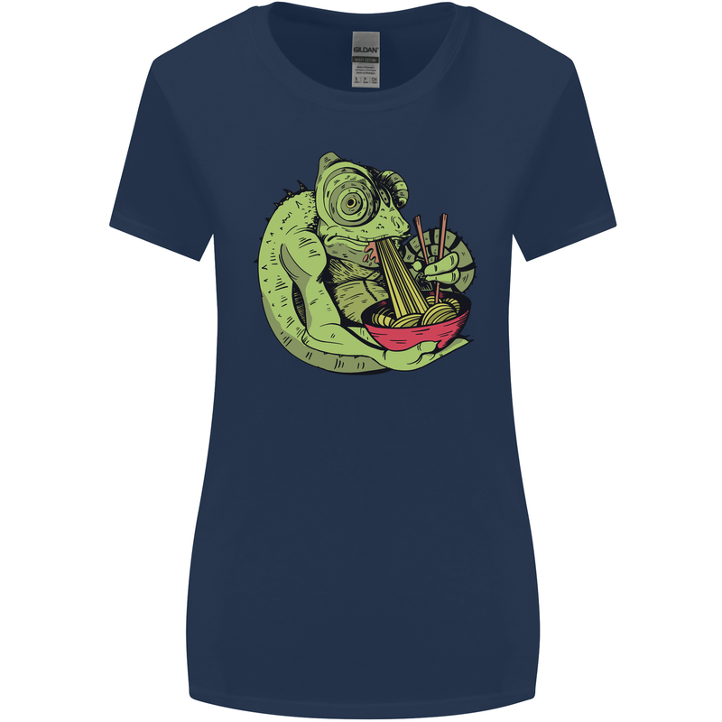 A Chameleon Eating Ramen Womens Wider Cut T-Shirt Navy Blue