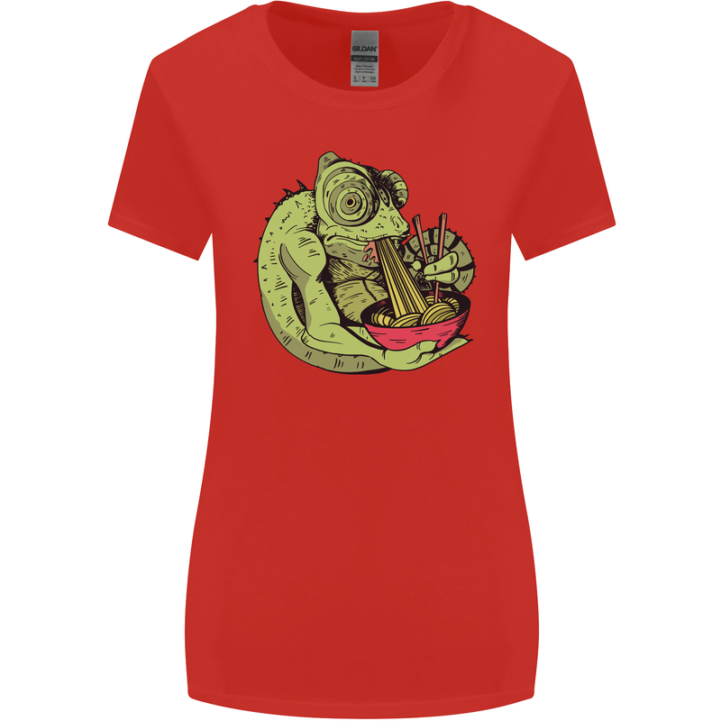 A Chameleon Eating Ramen Womens Wider Cut T-Shirt Red