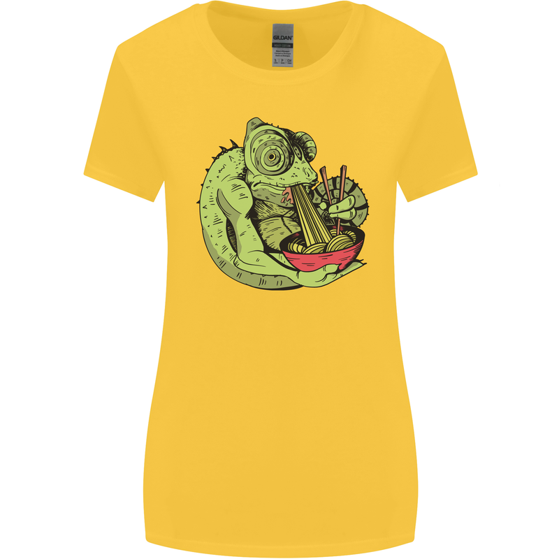 A Chameleon Eating Ramen Womens Wider Cut T-Shirt Yellow