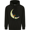 A Chilled Cat Reading a Book on the Moon Childrens Kids Hoodie Black
