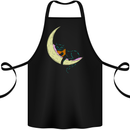 A Chilled Cat Reading a Book on the Moon Cotton Apron 100% Organic Black