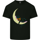 A Chilled Cat Reading a Book on the Moon Mens Cotton T-Shirt Tee Top Black