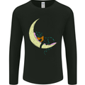 A Chilled Cat Reading a Book on the Moon Mens Long Sleeve T-Shirt Black