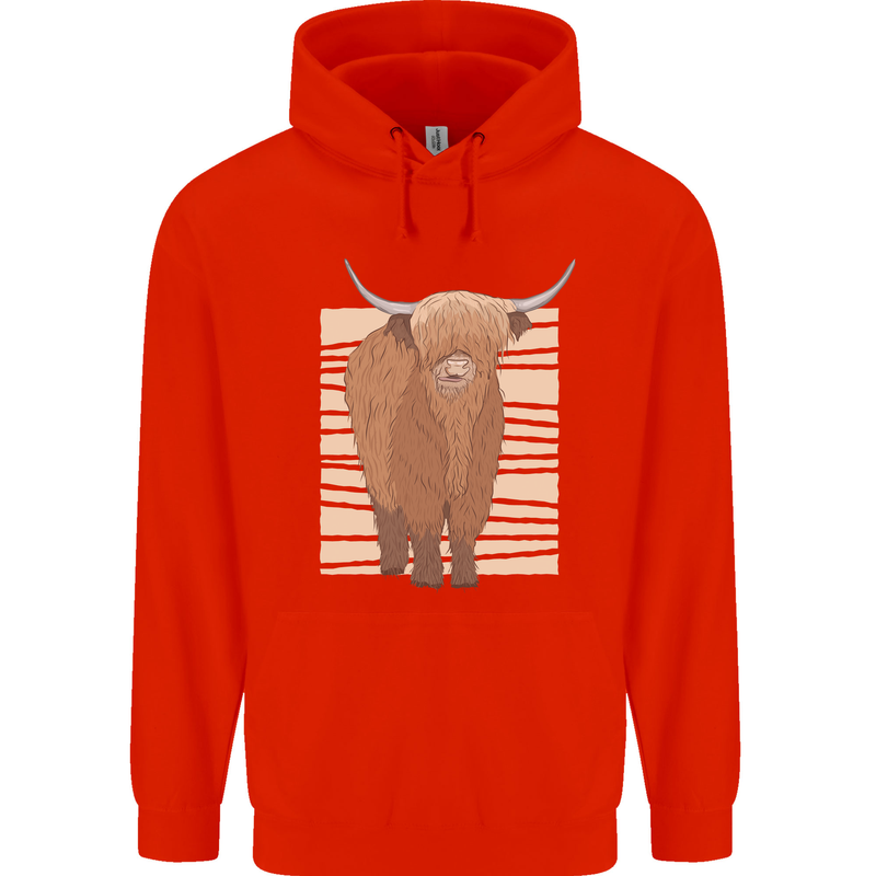 A Chilled Highland Cow Childrens Kids Hoodie Bright Red