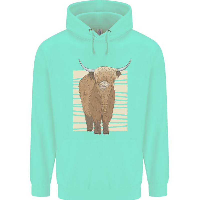 A Chilled Highland Cow Childrens Kids Hoodie Peppermint