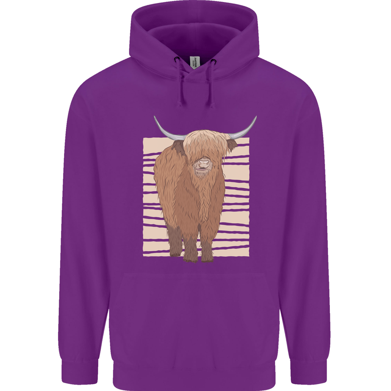 A Chilled Highland Cow Childrens Kids Hoodie Purple