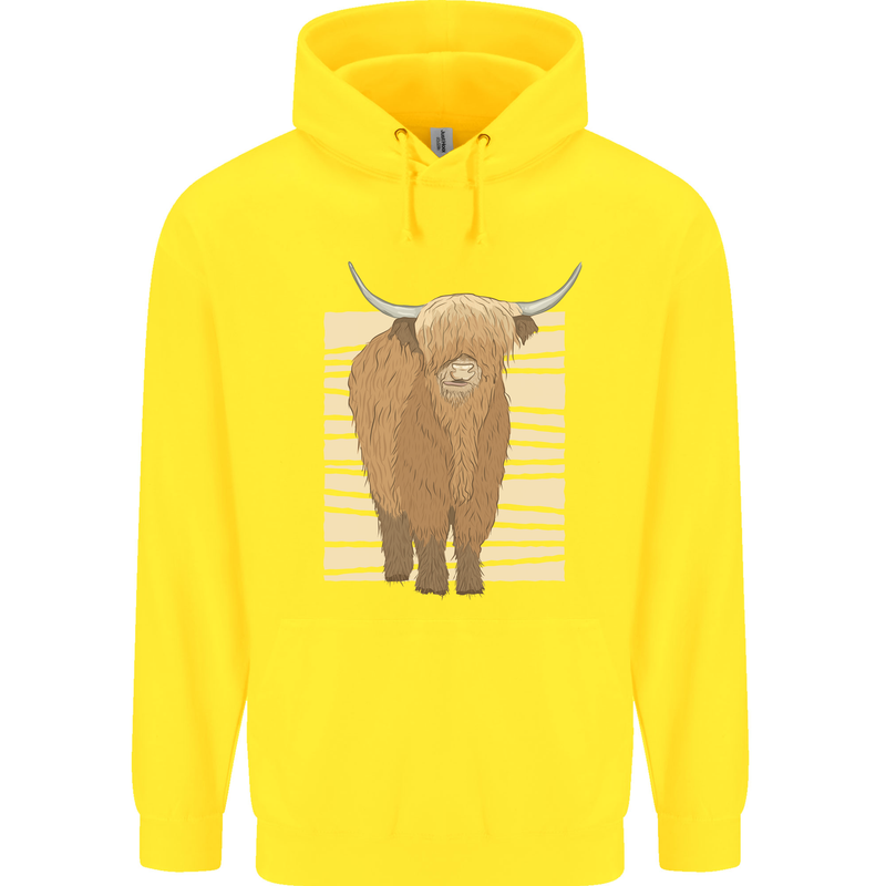 A Chilled Highland Cow Childrens Kids Hoodie Yellow