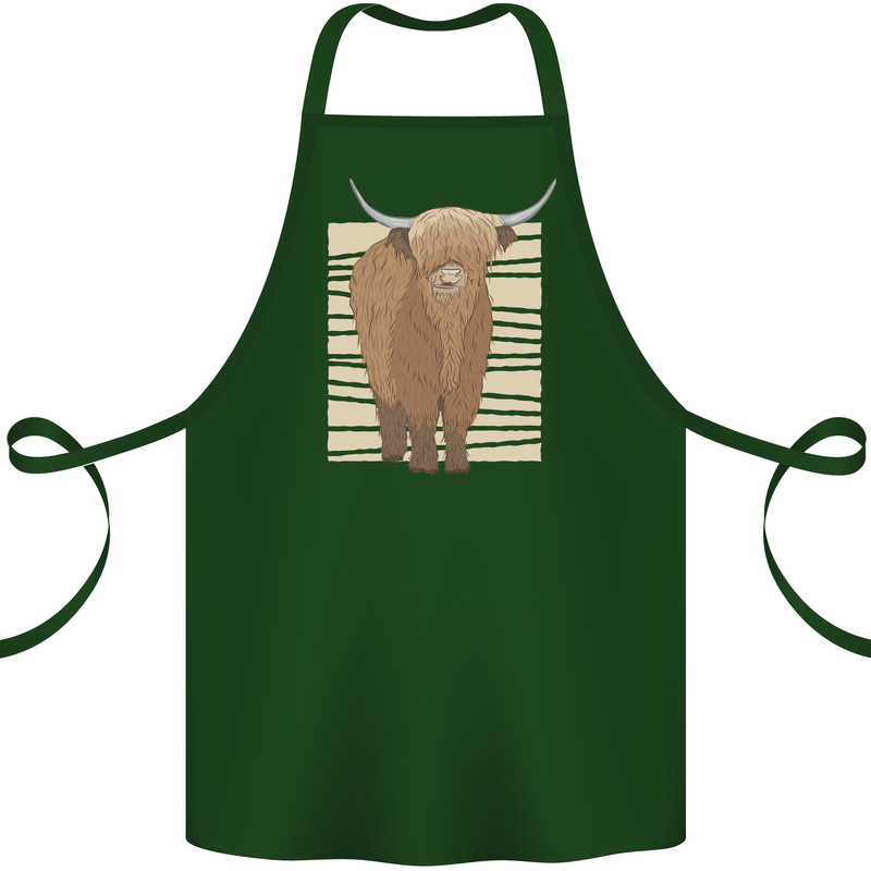 A Chilled Highland Cow Cotton Apron 100% Organic Forest Green