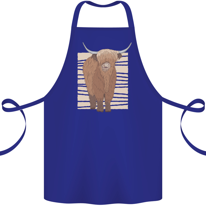 A Chilled Highland Cow Cotton Apron 100% Organic Royal Blue