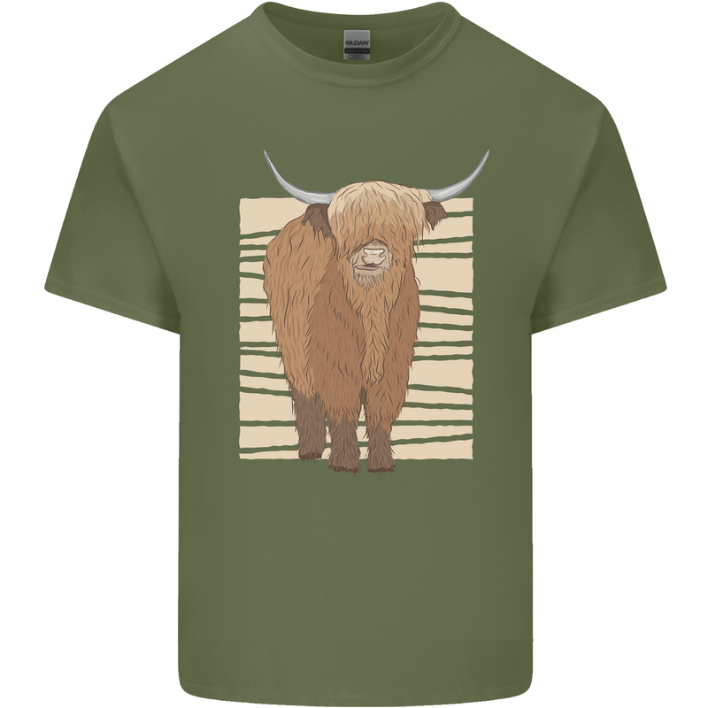 A Chilled Highland Cow Mens Cotton T-Shirt Tee Top Military Green