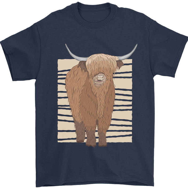 A Chilled Highland Cow Mens T-Shirt 100% Cotton Navy Blue