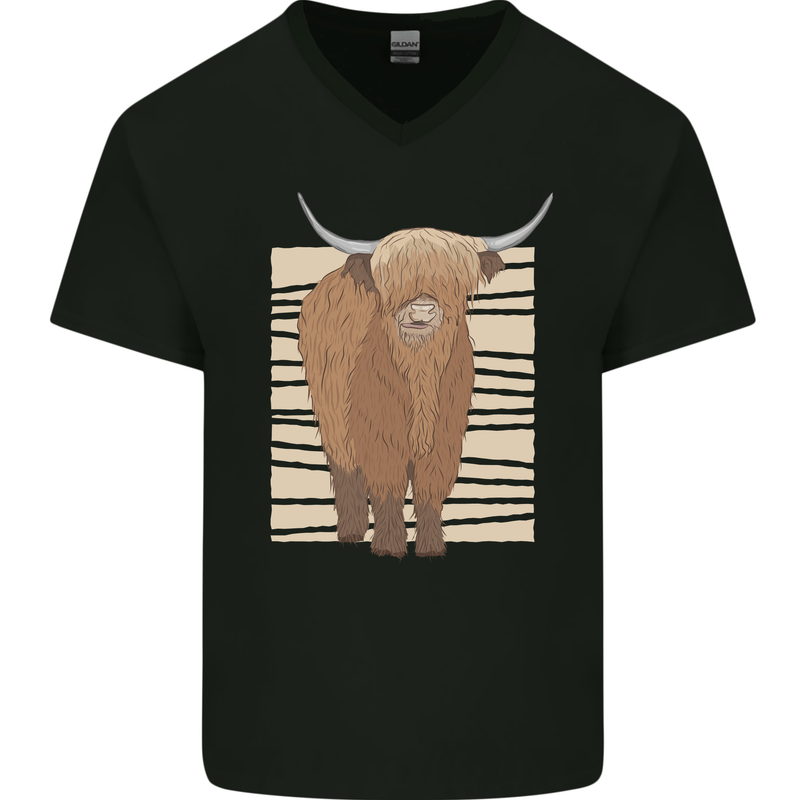 A Chilled Highland Cow Mens V-Neck Cotton T-Shirt Black