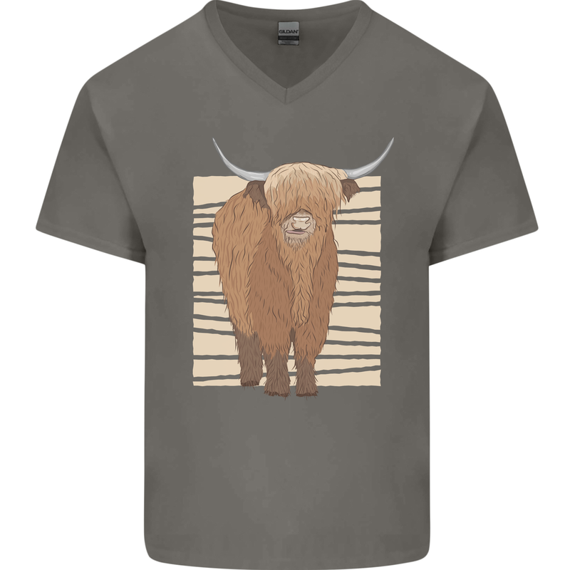 A Chilled Highland Cow Mens V-Neck Cotton T-Shirt Charcoal