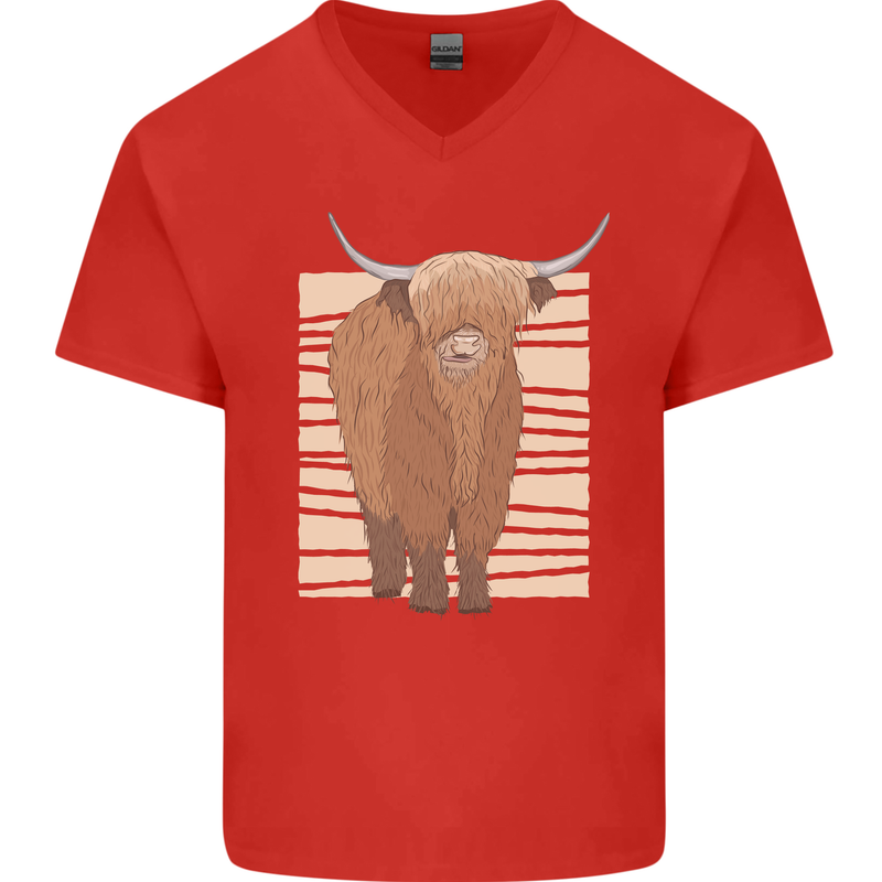 A Chilled Highland Cow Mens V-Neck Cotton T-Shirt Red