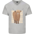 A Chilled Highland Cow Mens V-Neck Cotton T-Shirt Sports Grey