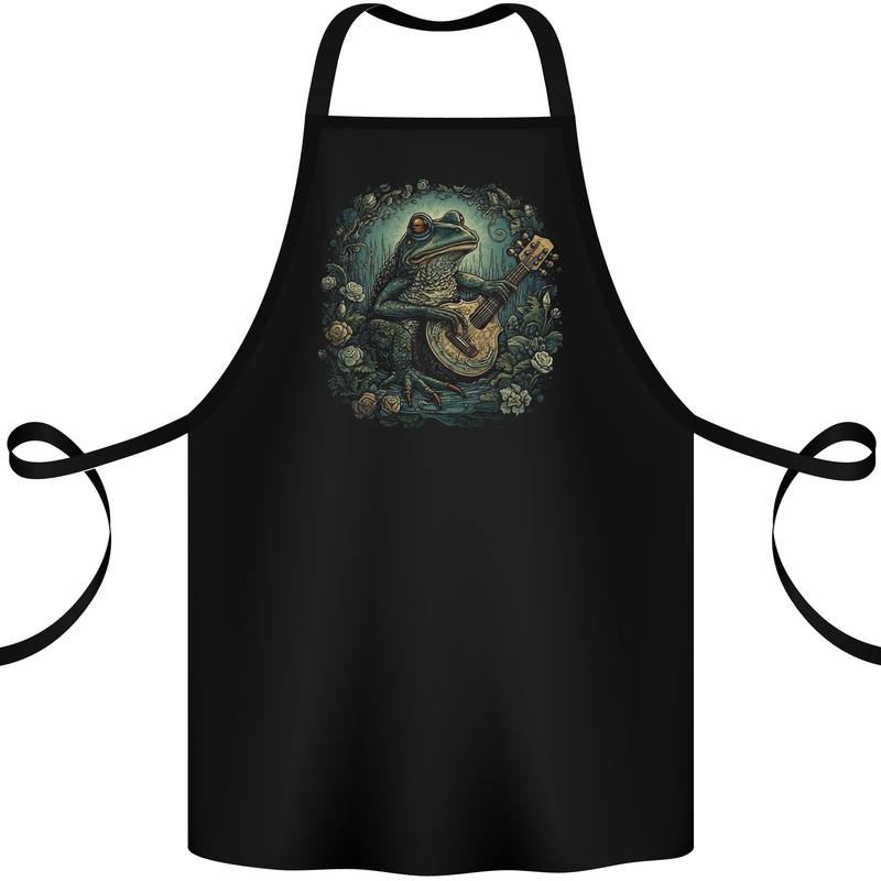 A Chilled Out Frog Playing the Guitar Cotton Apron 100% Organic Black