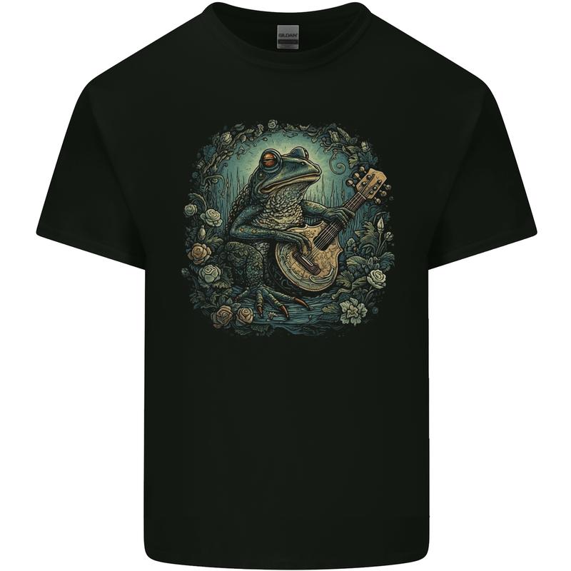 A Chilled Out Frog Playing the Guitar Mens Cotton T-Shirt Tee Top Black