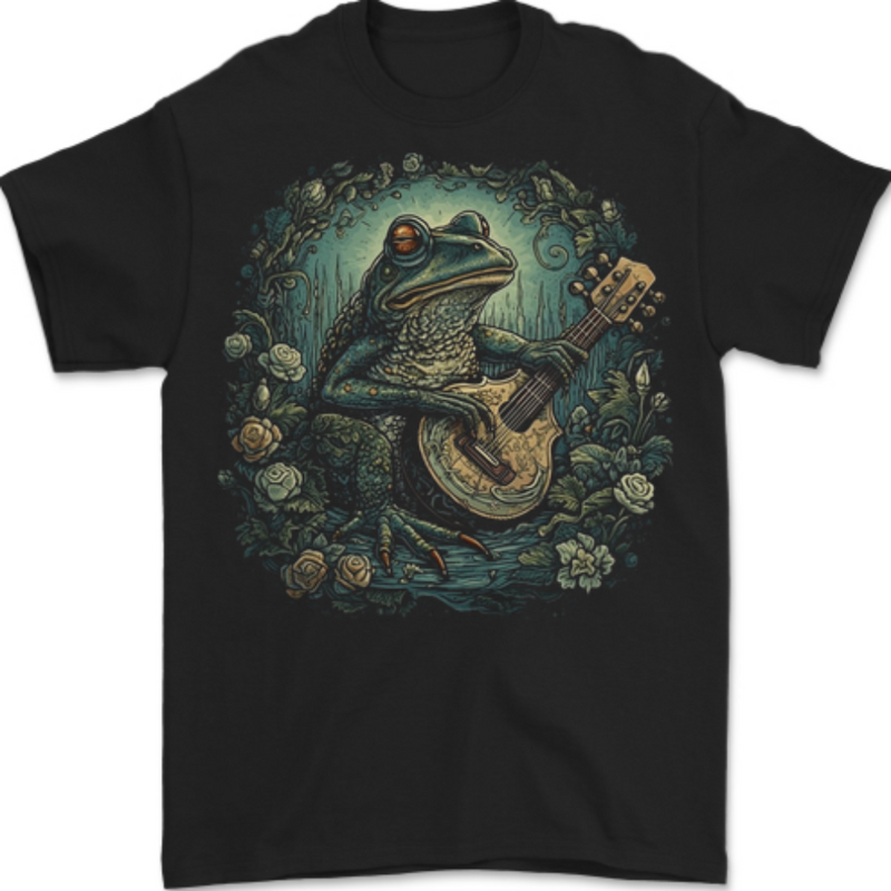 A Chilled Out Frog Playing the Guitar Mens T-Shirt 100% Cotton BLACK