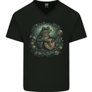 A Chilled Out Frog Playing the Guitar Mens V-Neck Cotton T-Shirt Black