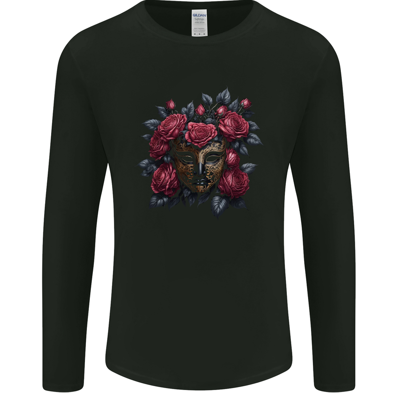 A Chinese Mask With Roses Gothic Goth Mens Long Sleeve T-Shirt Black
