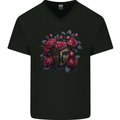 A Chinese Mask With Roses Gothic Goth Mens V-Neck Cotton T-Shirt Black