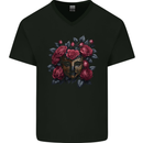 A Chinese Mask With Roses Gothic Goth Mens V-Neck Cotton T-Shirt Black