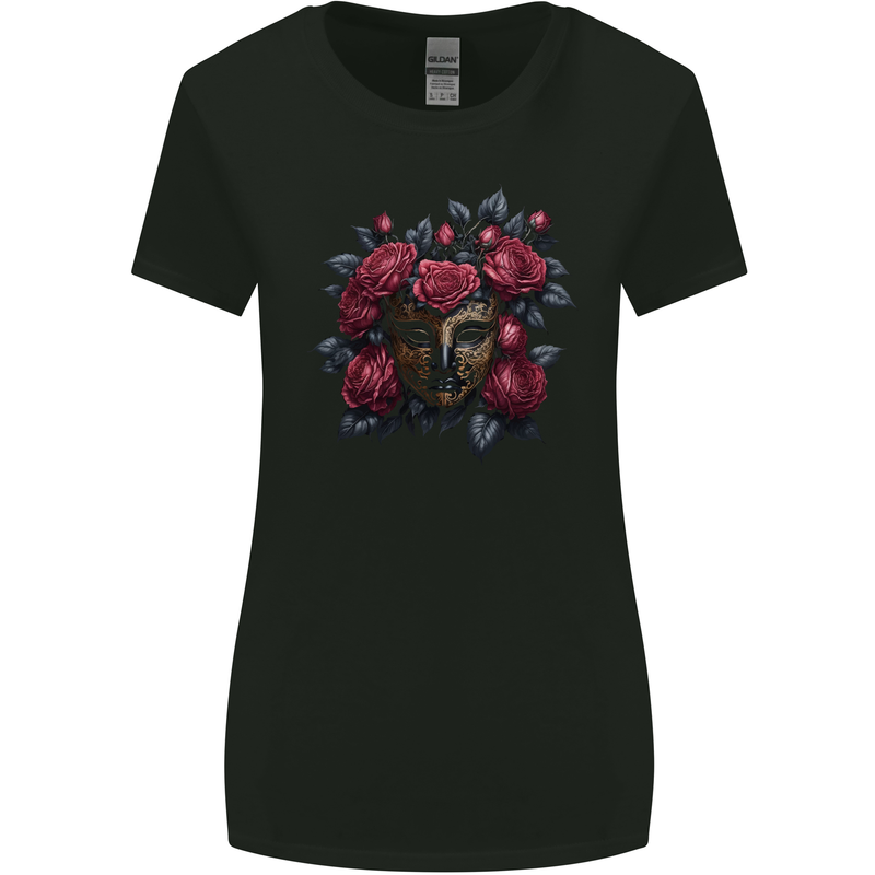 A Chinese Mask With Roses Gothic Goth Womens Wider Cut T-Shirt Black