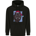 A Christmas Boar Wearing an Xmas Hat Pig Childrens Kids Hoodie Black