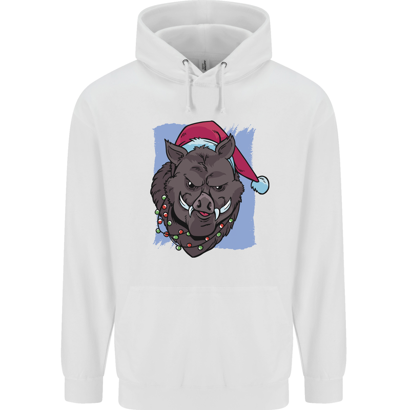 A Christmas Boar Wearing an Xmas Hat Pig Childrens Kids Hoodie White
