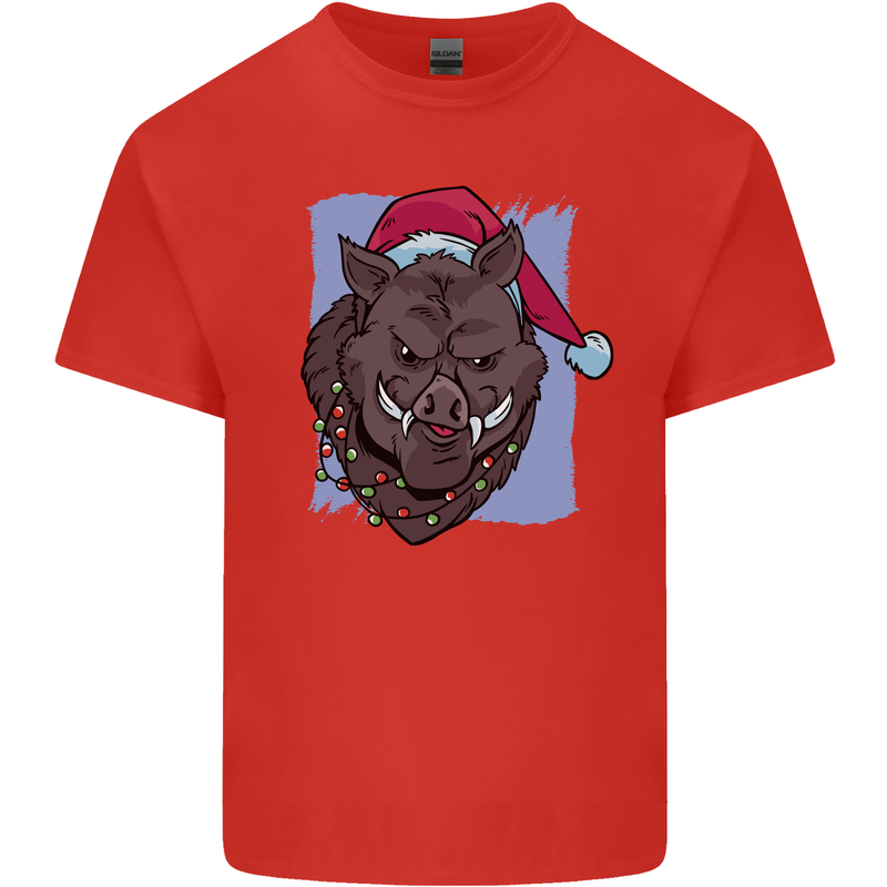 A Christmas Boar Wearing an Xmas Hat Pig Kids T-Shirt Childrens Red