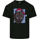 A Christmas Boar Wearing an Xmas Hat Pig Mens Cotton T-Shirt Tee Top Black