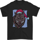 A Christmas Boar Wearing an Xmas Hat Pig Mens T-Shirt 100% Cotton Black