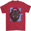 A Christmas Boar Wearing an Xmas Hat Pig Mens T-Shirt 100% Cotton Red