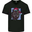 A Christmas Boar Wearing an Xmas Hat Pig Mens V-Neck Cotton T-Shirt Black