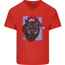A Christmas Boar Wearing an Xmas Hat Pig Mens V-Neck Cotton T-Shirt Red