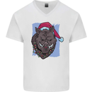 A Christmas Boar Wearing an Xmas Hat Pig Mens V-Neck Cotton T-Shirt White