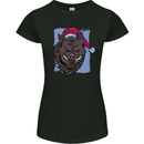 A Christmas Boar Wearing an Xmas Hat Pig Womens Petite Cut T-Shirt Black