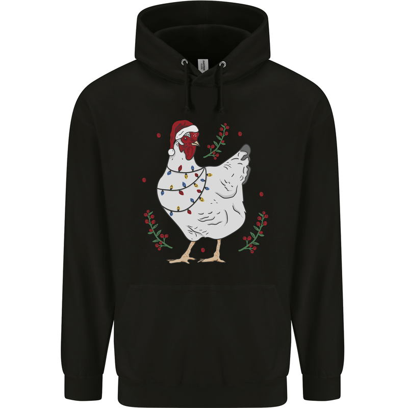 A Christmas Chicken Wearing an Xmas Hat Childrens Kids Hoodie Black