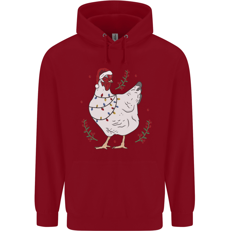 A Christmas Chicken Wearing an Xmas Hat Childrens Kids Hoodie Red