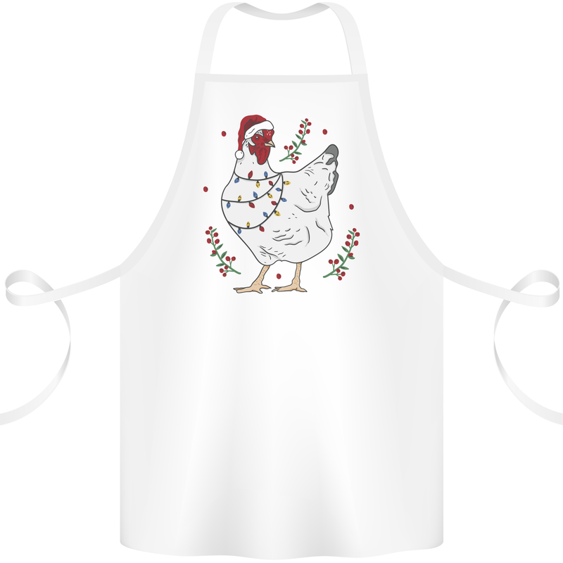 A Christmas Chicken Wearing an Xmas Hat Cotton Apron 100% Organic White