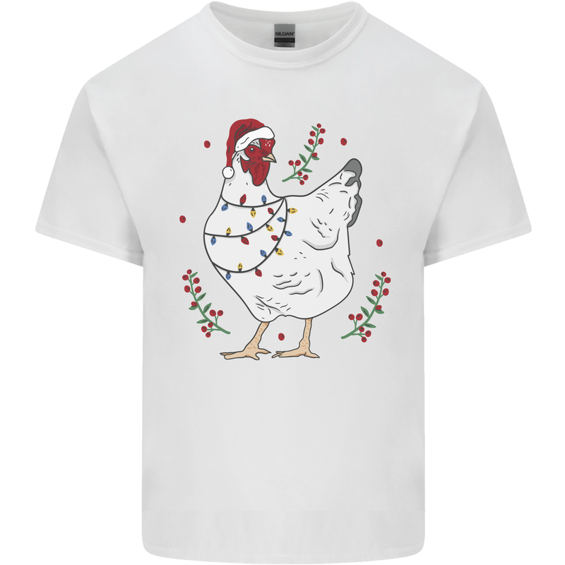 A Christmas Chicken Wearing an Xmas Hat Mens Cotton T-Shirt Tee Top White