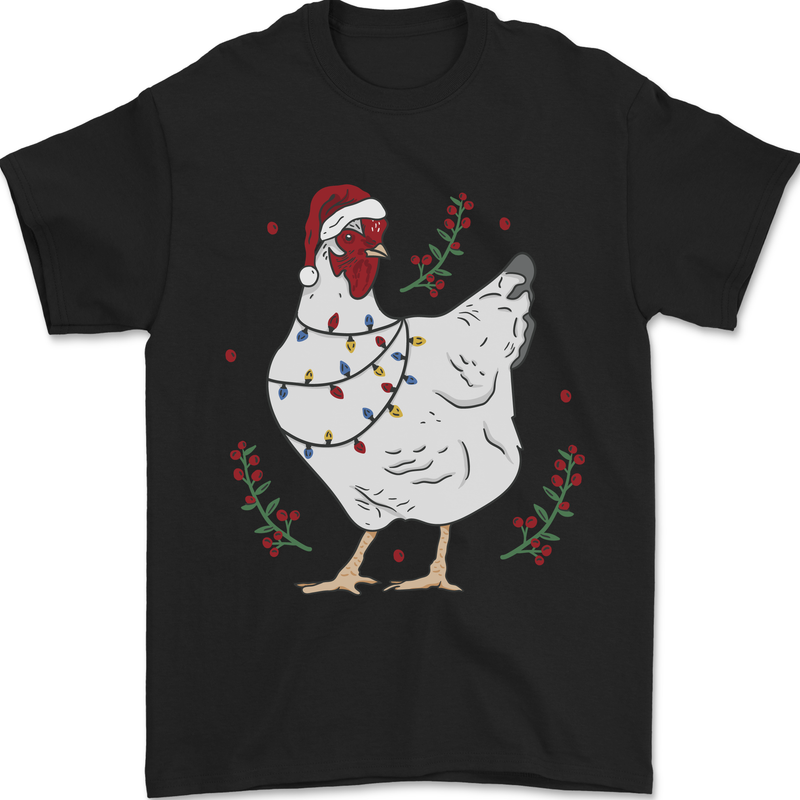A Christmas Chicken Wearing an Xmas Hat Mens T-Shirt 100% Cotton Black
