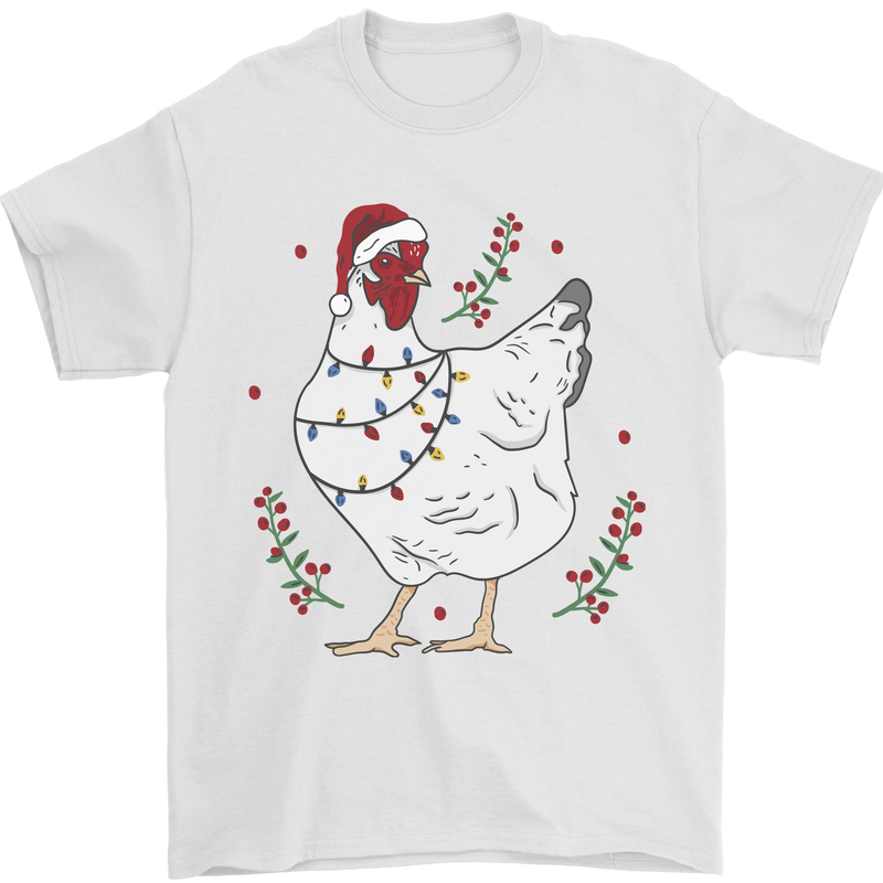 A Christmas Chicken Wearing an Xmas Hat Mens T-Shirt 100% Cotton White