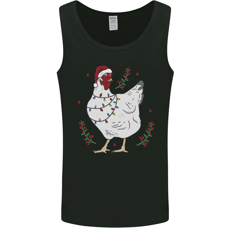A Christmas Chicken Wearing an Xmas Hat Mens Vest Tank Top Black