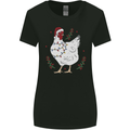 A Christmas Chicken Wearing an Xmas Hat Womens Wider Cut T-Shirt Black